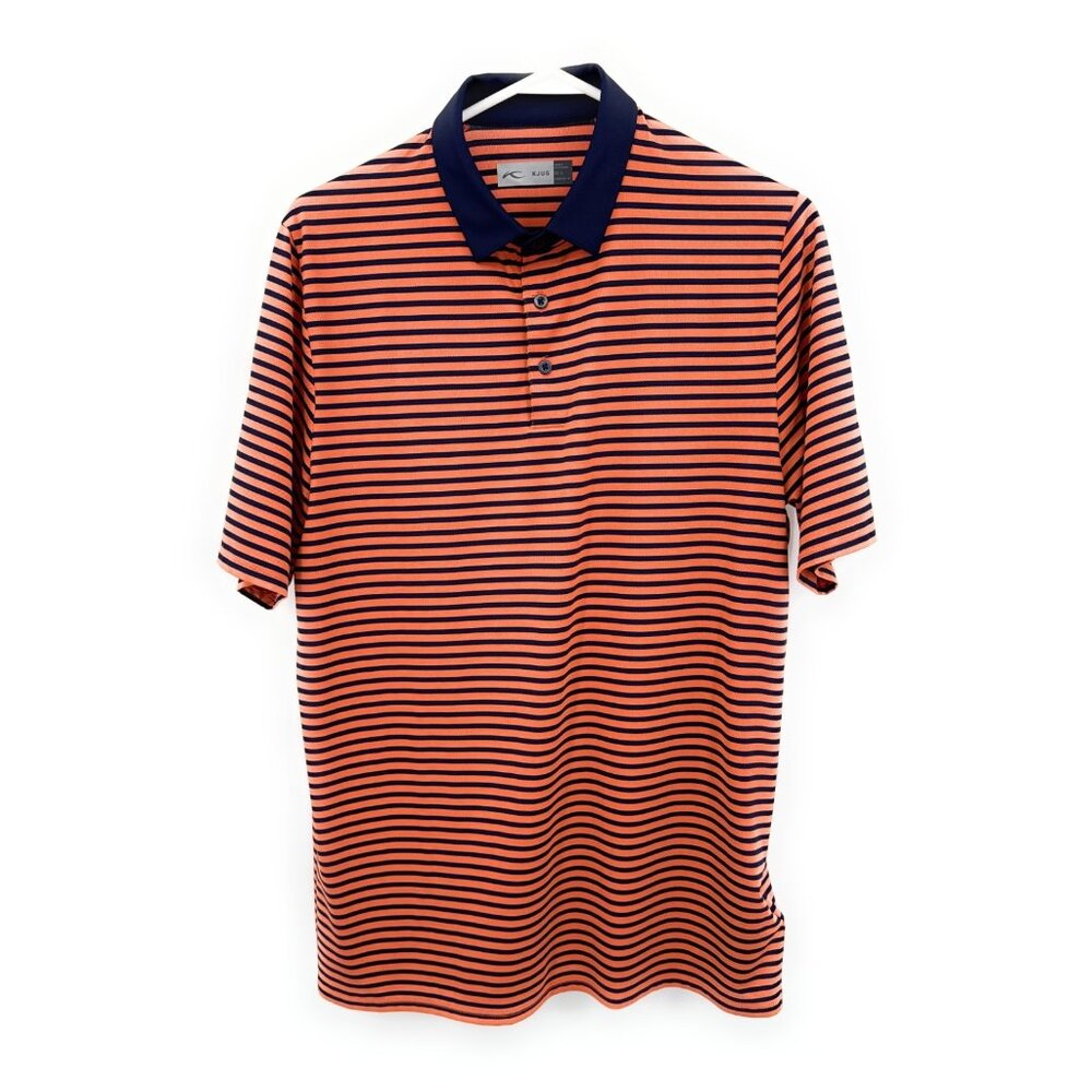 KJUS Golf‎ Polo Shirt Men Size 52 Large Performance Comfort Striped Orange